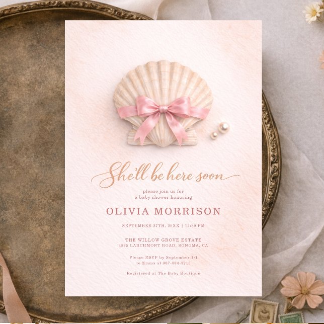 Invitation Fête de bébé Fille Coquillage Rose  (Créateur téléchargé)