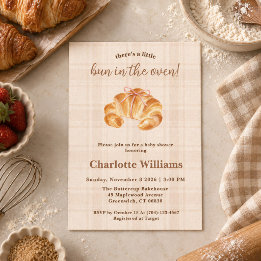 Invitation Fête de Bébé Fille Croissant avec un Petit Pain au