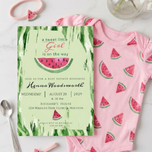 Invitation Fête de Bébé Fille Douce Pastèque Été 