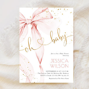 Invitation Fête de bébé fille élégante avec un ruban rose