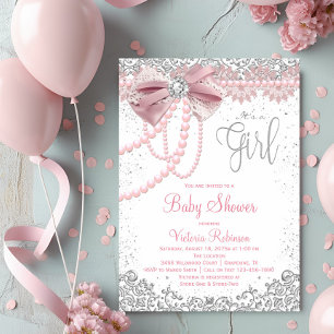 Invitation Fête de bébé fille élégante rose blush diamant per