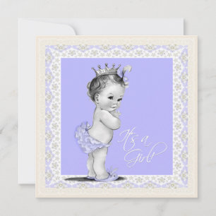 Invitation Fête de bébé fille en ivoire et lavande