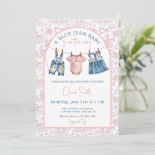 Invitation Fête de Bébé Fille en Jean Bleu