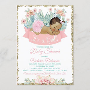 Invitation Fête de Bébé Fille Ethnique Cactus