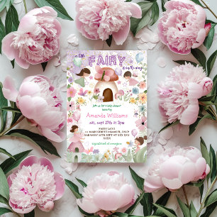 Invitation Fête de Bébé Fille Fée Florale Forêt