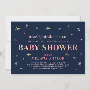 Invitation Fête de Bébé Fille Gold Twinkle Twinkle Little Sta