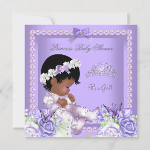 Invitation Fête de Bébé Fille Gris Perle Lilas Lavande