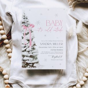 Invitation Fête de Bébé Fille Hiver Arc-en-ciel Rose