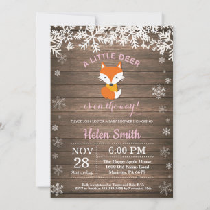 Invitation Fête de Bébé Fille Hiver Renard Rustique