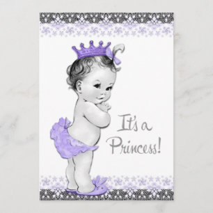 Invitation Fête de Bébé Fille Lavande Violet et Gris