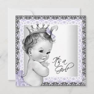 Invitation Fête de Bébé Fille Lavande Violet et Gris