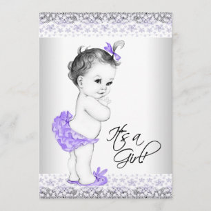 Invitation Fête de bébé fille lavande violet et gris