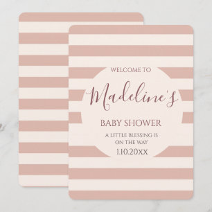 Invitation Fête de bébé fille minimaliste aux rayures rose po