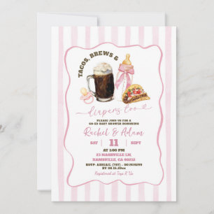 Invitation Fête de Bébé Fille Rayures Roses Tacos Bières Couc