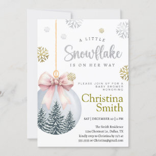 Invitation Fête de bébé fille Rose Flocon de neige Hiver Merv