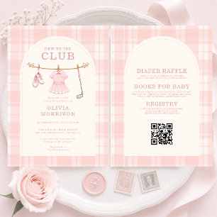 Invitation Fête de Bébé Fille Rose Golf Tout en Un