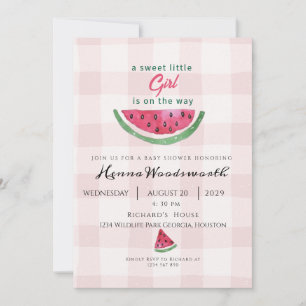 Invitation Fête de Bébé Fille Rose Pastèque D'été Sucrée 