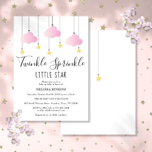 Invitation Fête de Bébé Fille Rose Petite Étoile Scintillante