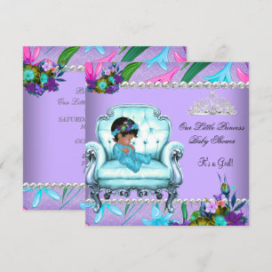 Invitation Fête de Bébé Fille Rose Turquoise Bleu Violet Chai