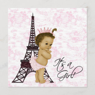 Invitation Fête de bébé fille rose vintage toile Paris