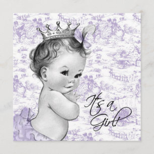 Invitation Fête de bébé fille toile vintage lavande violet