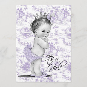 Invitation Fête de bébé fille toile vintage lavande violet
