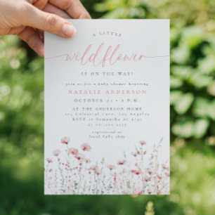 Invitation Fête de Bébé Fleur de Champ Rose Délicate