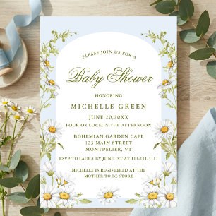 Invitation Fête de bébé Fleur de Daisy Aquarelle Bleu Clair