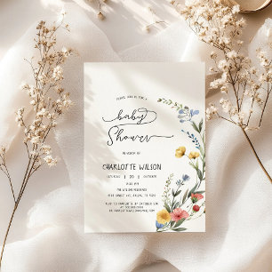 Invitation Fête de Bébé Fleur des Champs Aquarelle Colorée