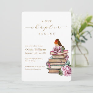 Invitation Fête de bébé Fleur Oiseau Nouveau Chapitre Vintage