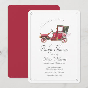 Invitation Fête de bébé Fleur Sauvage Classique Rouge Voiture