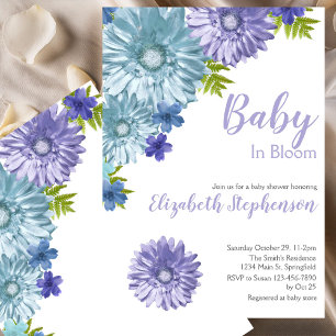 Invitation Fête de bébé Fleurs Bleues Baby In Bloom