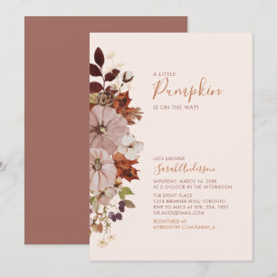Invitation Fête de bébé Fleurs d'Automne Rustique Citrouille