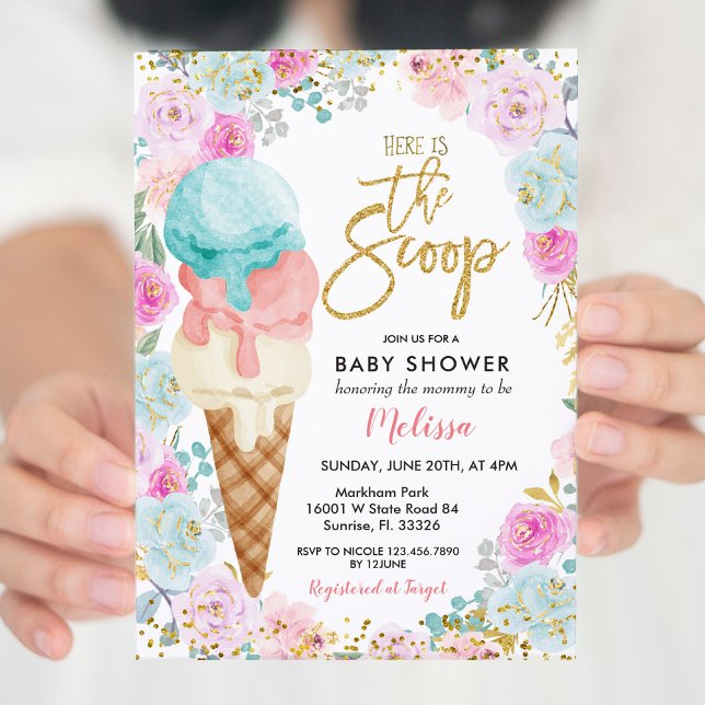 Invitation Fête de Bébé Fleurs Pastel Glace  (Créateur téléchargé)
