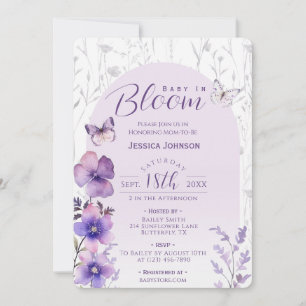 Invitation Fête de bébé Fleurs violettes Papillon Baby Shower