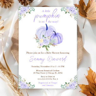 Invitation Fête de bébé florale aux citrouilles violettes