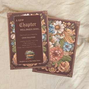 Invitation Fête de Bébé Florale Nouveau Chapitre Livre Ancien
