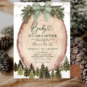 Invitation Fête de Bébé Forêt d'Hiver Rustique Coquette Verte