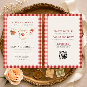 Invitation Fête de bébé fraise tout-en-un sur corde à linge