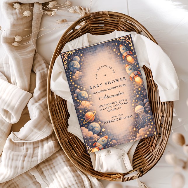 Invitation Fête de Bébé Fusées Spatiales Étoiles (Créateur téléchargé)