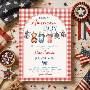 Invitation Fête de bébé garçon américain Red White & Due
