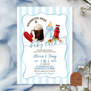 Invitation Fête de bébé garçon BBQ Diapers and Brews rayures