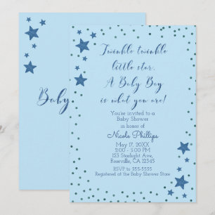 Invitation Fête de Bébé Garçon Bleu Clair Twinkle Little Star