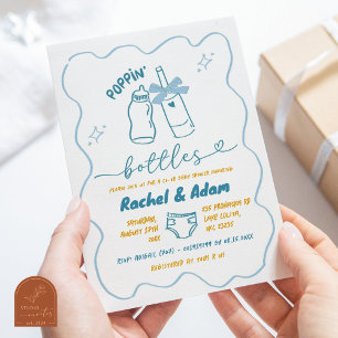 Invitation Fête de bébé garçon bouteilles bleues qui sautent 
