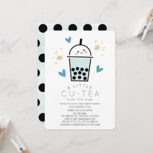 Invitation Fête de Bébé Garçon Bubble Tea Boba Blue Boy