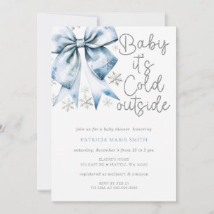 Invitation Fête de Bébé Garçon Coquette Ruban Bleu Cold Outsi