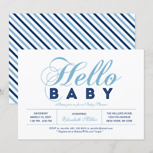 Invitation Fête de bébé garçon de typographie moderne, saupou