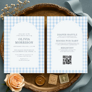 Invitation Fête de bébé garçon en Gingham Bleu Tout en Un