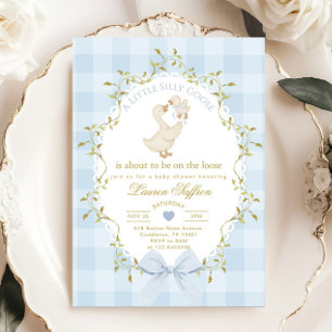 Invitation Fête de bébé garçon en vichy bleu de l'oie sotte