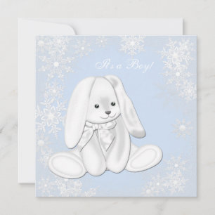 Invitation Fête de Bébé Garçon Flocon de Neige Bleu Hiver Mer